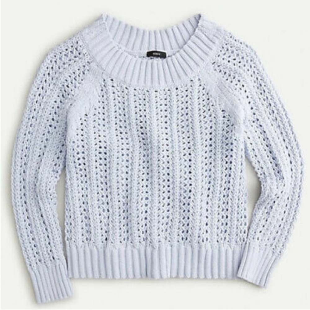 J. Crew Pointelle Stitch Wide Neck Beach Sweater in Light Blue Size Large - Picture 2 of 6